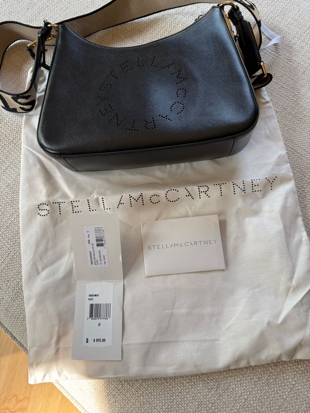 Stella McCartney Black Perforated Logo Shoulder Bag with Logo Strap - Picture 3 of 4